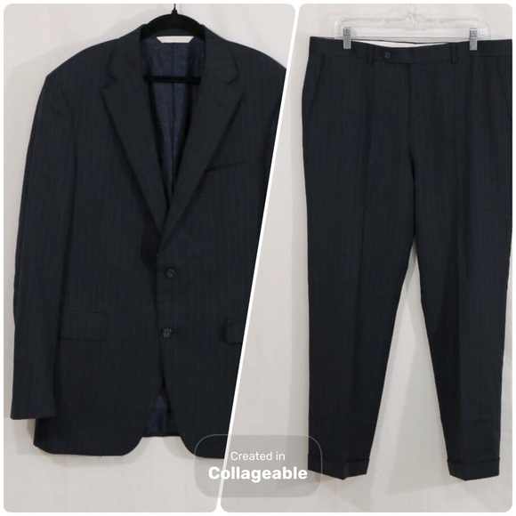 2-piece Samuelsohn Men’s 42R Navy Pinstripe Wool Suit Blazer & Pants Canada - Picture 1 of 16